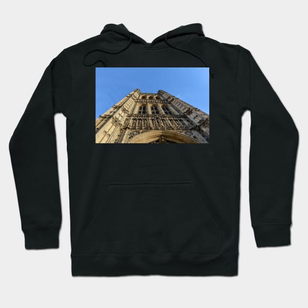 Victoria Tower against blue sky Hoodie by lena-maximova